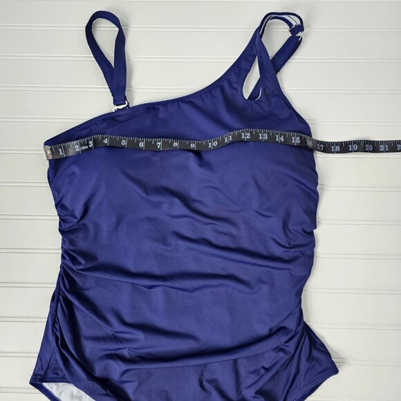 Women's Navy Blue One Shoulder Shirred One Piece Swimsuit Size 18W NWTF - Picture 13 of 15